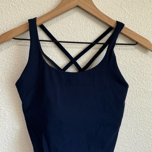 Boho Women's Small Dark Blue Cropped Workout Tank Sports Bra Stretch Loungwear - Picture 7 of 7